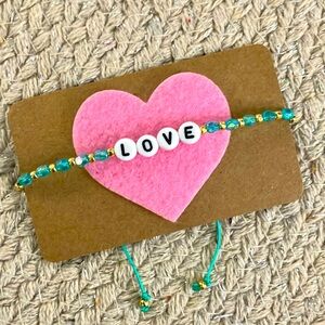 New Super Cute Teal Green Gold Petite Beaded Boho Love Bracelet